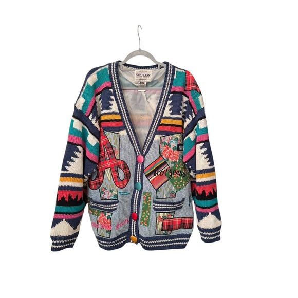Absolutely NO! Jean’s Vintage Cardigan Sweater One Size. Patchworks Grandma - Picture 1 of 12